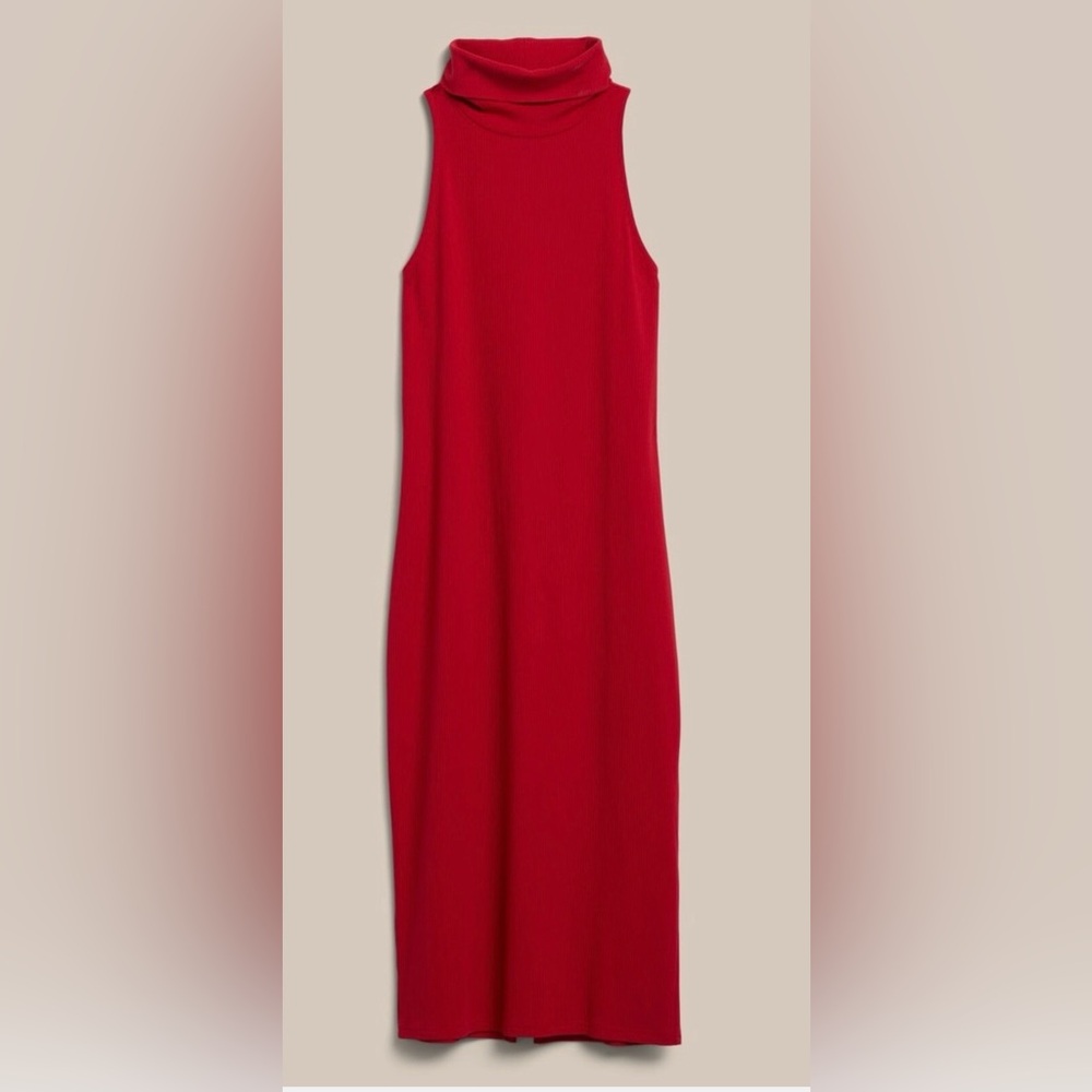 Banana Republic Red Sleeveless Turtleneck Midi Dress